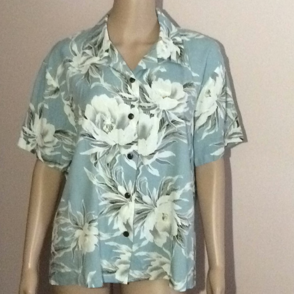 Floral Print Short Sleeve Button Down Rayon Top